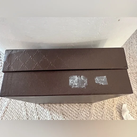 Authentic Gucci GG Logo Embossed Dark Brown Medium Gift Box, Tissue Paper & Bag